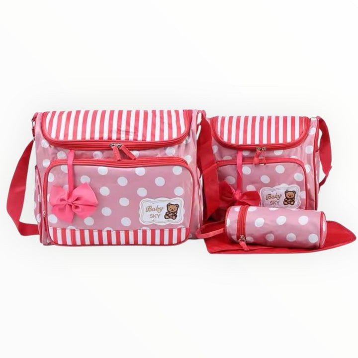 4-Piece Diaper Bag Set with Flower and Polka Dot Design – Spacious, Stylish, and Functional