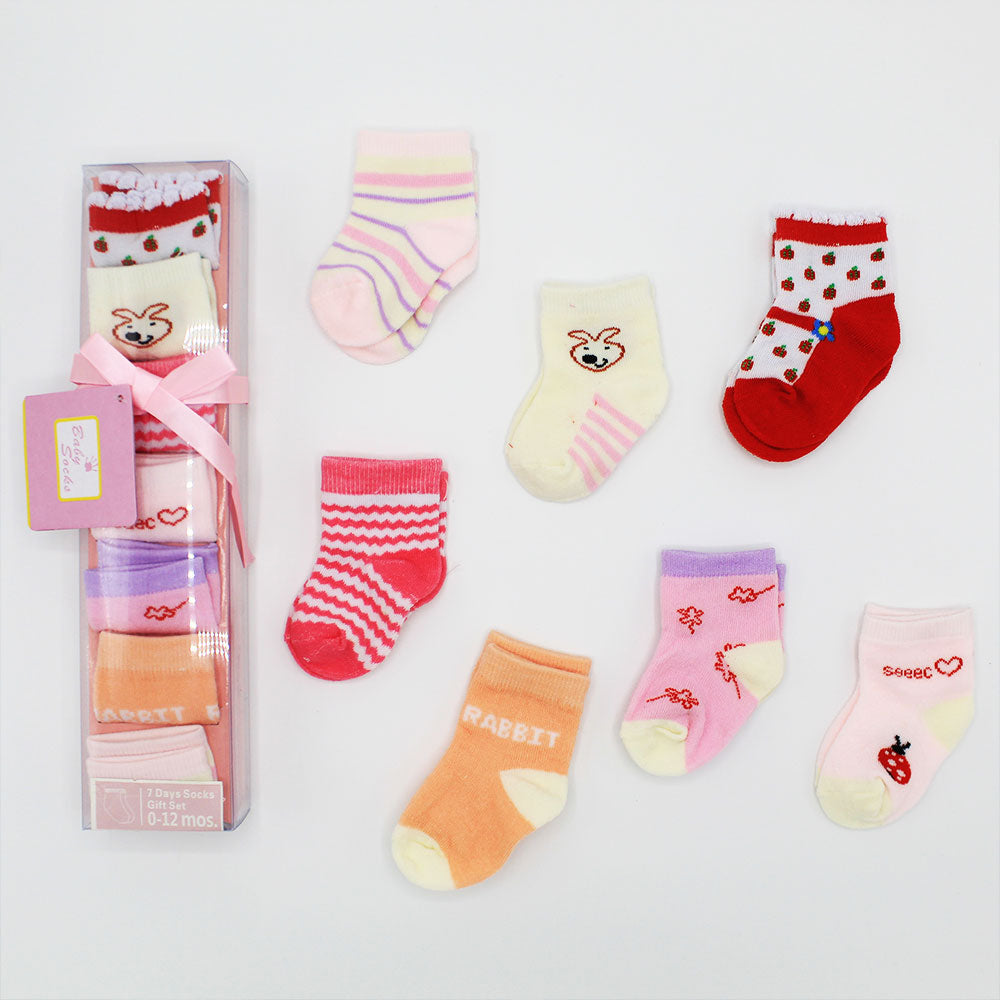 Baby Socks 7 Days Printed Multicolor 100% Cotton - Gift Pack - 0-12 Months