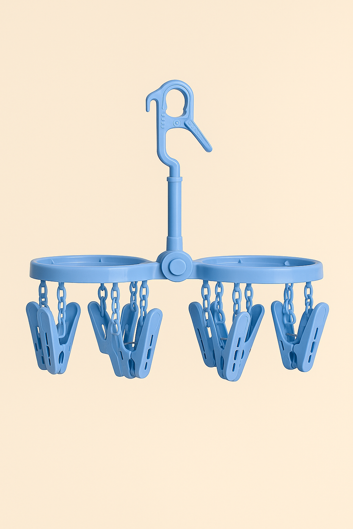 Foldable clothes hanger with 20 clips for drying baby clothes and laundry