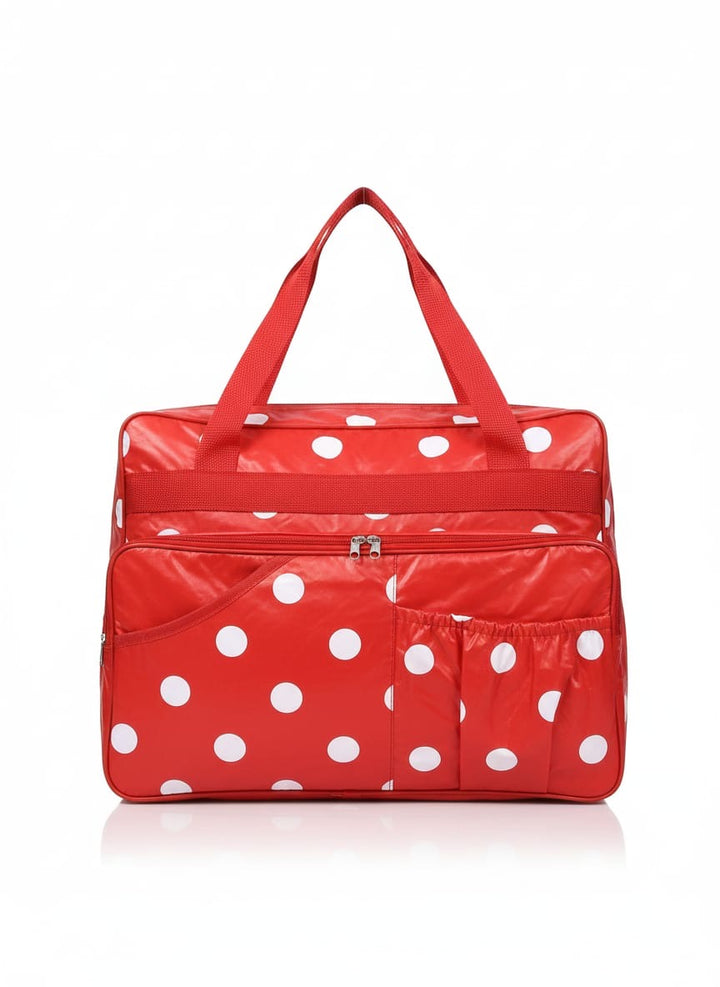 polka dot baby diaper bag with large front pocket