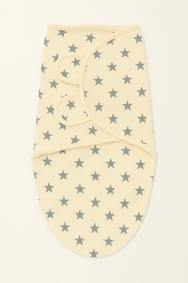 Yellow baby swaddle wrap with star print for newborns