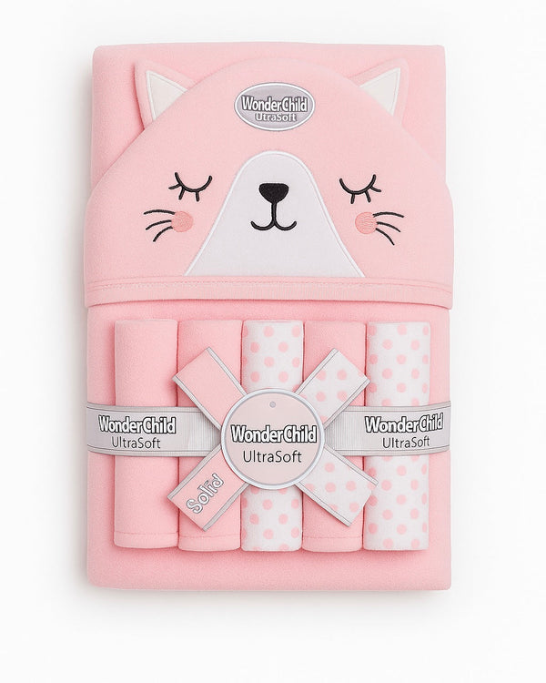 Adorable baby character hooded bath towel made from soft, absorbent fabric. Perfect for keeping your little one warm and cozy after bath time.