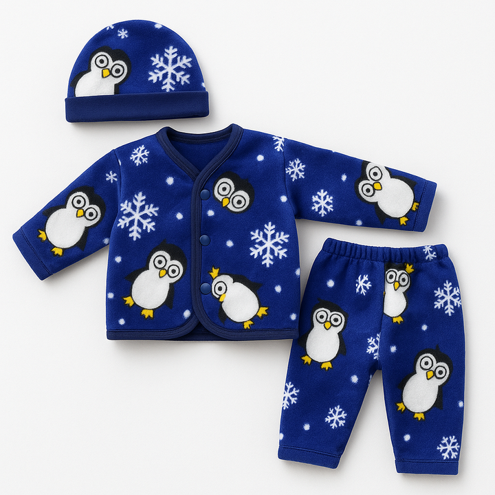 Newborn penguin fleece shirt and pajama set