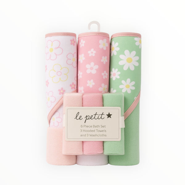 Baby bath towel set for 0-3 years with 3 hooded towels and 3 washcloths made of soft cotton – perfect for everyday use.