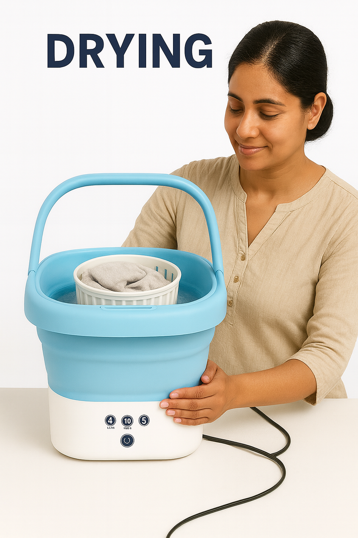 Buy folding washing machine online in Pakistan at BabifyStore.pk – portable mini washer for baby clothes, undergarments, socks, and small laundry loads. Space-saving collapsible washing machine for home and travel.