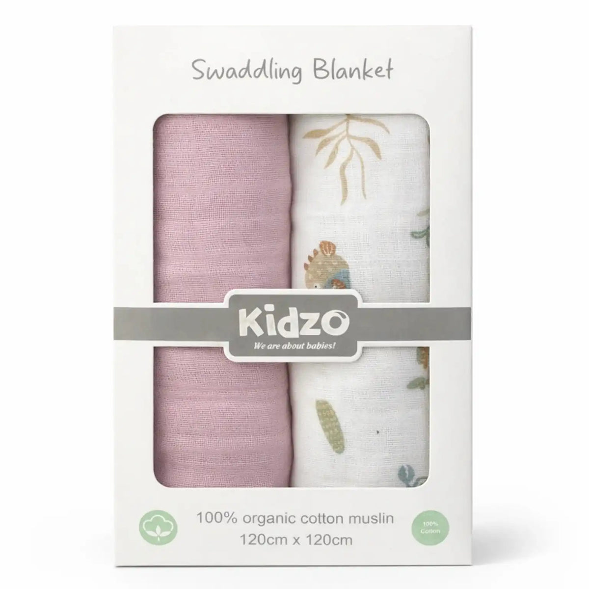 Pack of 2 Organic Cotton Muslin Baby Wrapping Sheets 120x120 cm for 0 to 6 Months