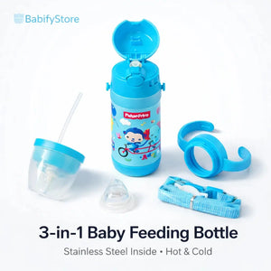 Blue 300ml 3 in 1 Baby Feeding Bottle with Feeder Training Cup and Straw Bottle Functions