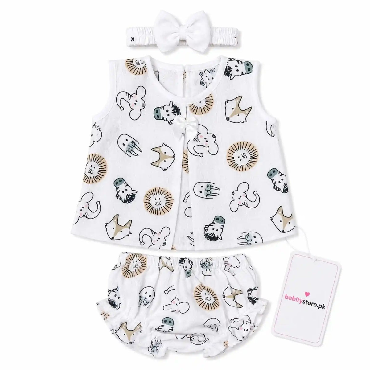 Baby Girl Muslin Frock Bloomer & Hairband Set 0-3 Months – Summer Outfit
