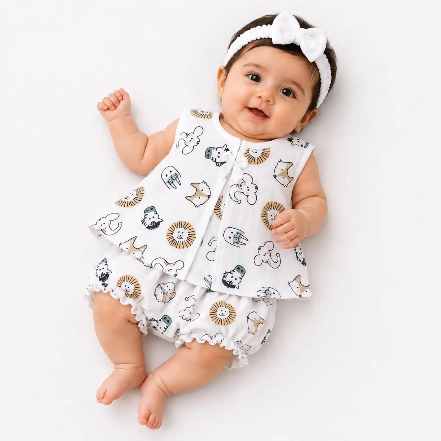 Baby Girl Muslin Frock Bloomer & Hairband Set 0-3 Months – Summer Outfit