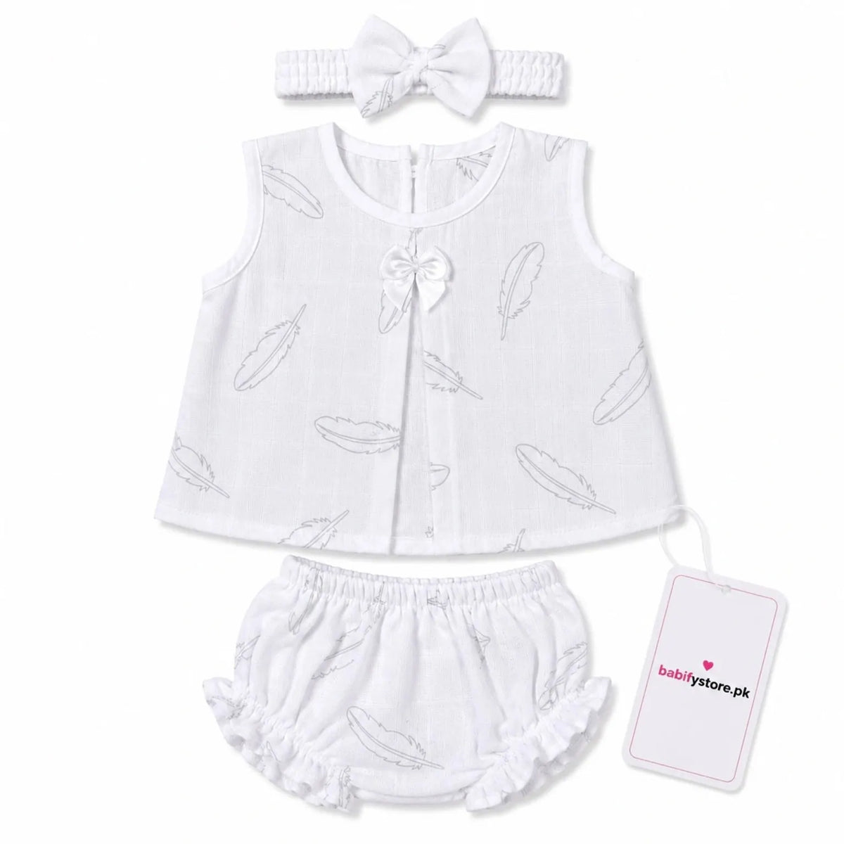 Baby Girl Muslin Frock Bloomer & Hairband Set 0-3 Months – Summer Outfit