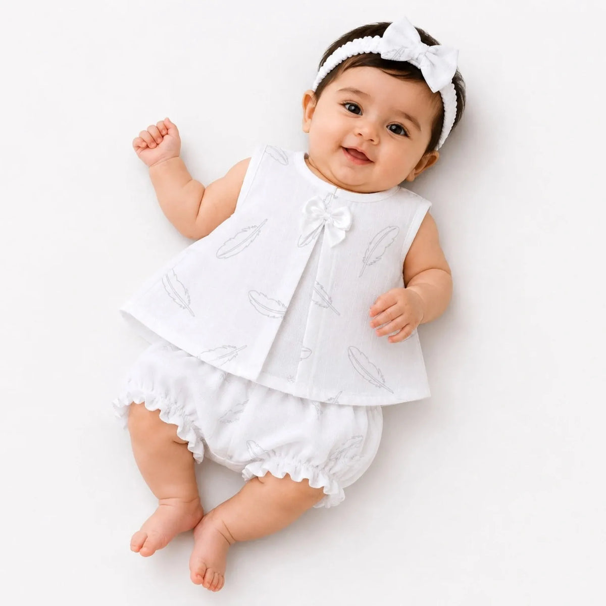 Baby Girl Muslin Frock Bloomer & Hairband Set 0-3 Months – Summer Outfit
