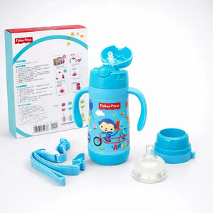 Blue 3 in 1 Baby Feeding Bottle Complete Set with Silicone Nipple Straw and Training Cup Accessories
