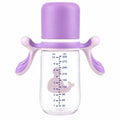 Purple and pink 300ml baby feeding bottle with handles and protective cap