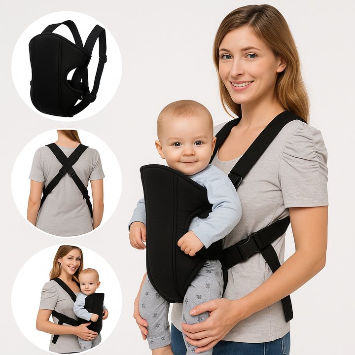 Black baby carrier belt with adjustable ergonomic design
