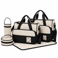 5 pcs baby diaper bag set in beige and black with changing mat and bottle holders