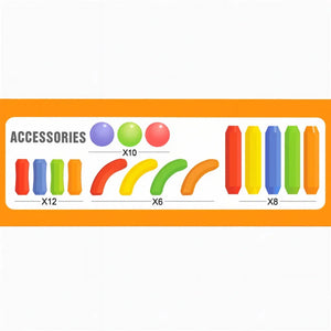 Magnetic construction toy set pieces including colorful rods and magnetic balls