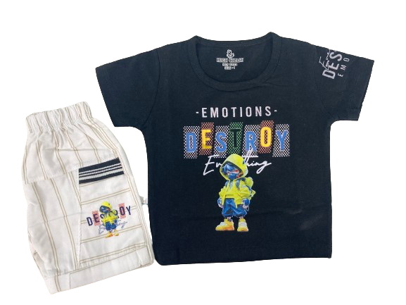 Lightweight and breathable kids' summer cotton T-shirt and shorts set, perfect for warm weather. Soft, comfortable, and stylish for everyday wear.