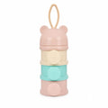 3 layer baby milk powder dispenser with pink cream and mint stackable compartments and bear lid