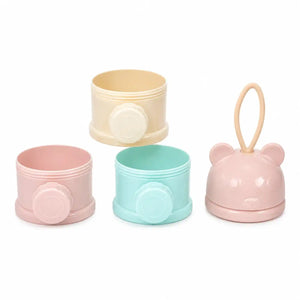Stackable baby milk powder dispenser with three separate storage compartments and bear carry lid
