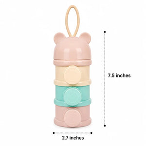 3 layer baby formula milk powder dispenser measuring 7.5 inches high and 2.7 inches wide