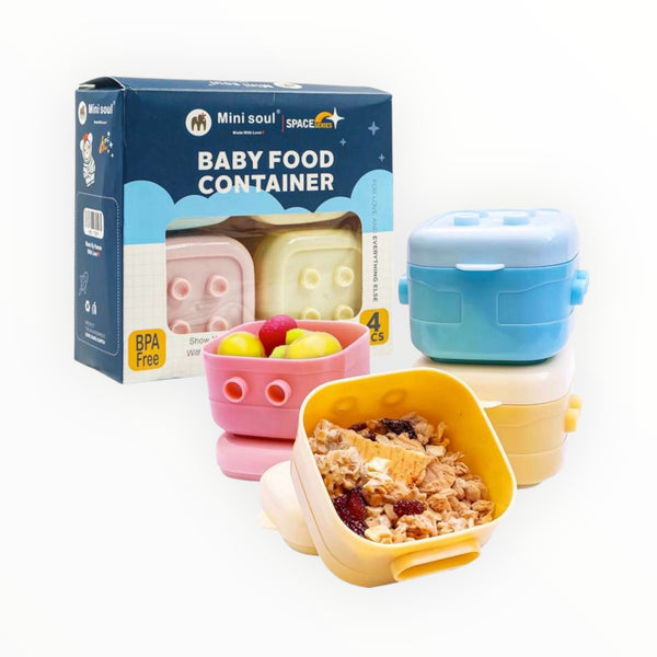 Compact 4-layer baby milk and lunch box container, each layer holding 120 ml for easy storage and portability.