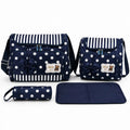 Navy Blue Polka Dot 4 Piece Baby Diaper Bag Set with Large Bag Small Bag Bottle Pouch and Changing Mat