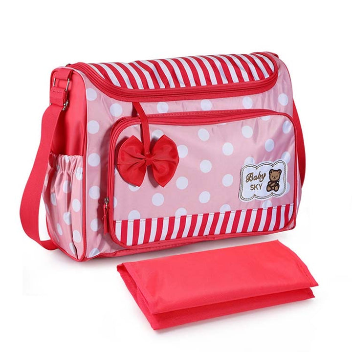 4-Piece Diaper Bag Set with Flower and Polka Dot Design – Spacious, Stylish, and Functional