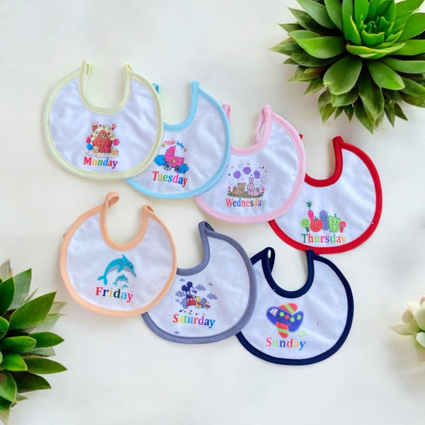 Pack of 7-Day Baby Bib Set – Labeled Bibs for Each Day, Soft & Absorbent