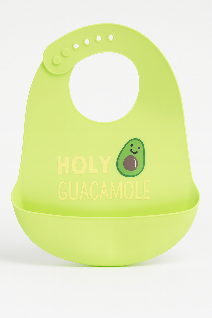 Silicone baby bib with food catcher waterproof feeding bib cute design (Need My Space, Miso Cute, Holy Guacamole, Be Brave, Cool, Veggie print)