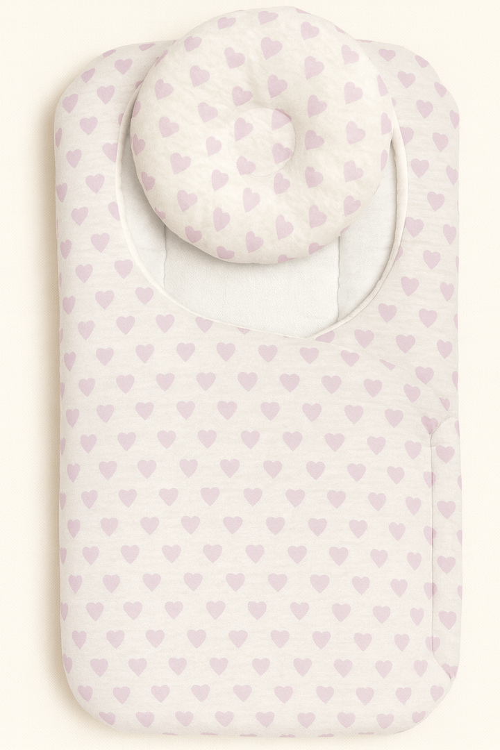 Baby Carry Nest with Strap Closure & Pillow – Soft Heart Design Newborn Sleeping Nest in Pakistan