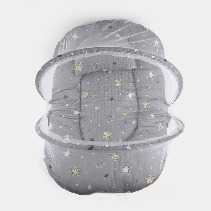 Baby Carry Nest with Pillow & Full Mosquito Net Grey – Soft Open Style Newborn Sleeping Nest in Pakistan