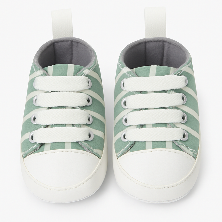Soft Sole Striped Baby Sneakers – High-Top Infant Shoes 0–12 Months in Pakistan