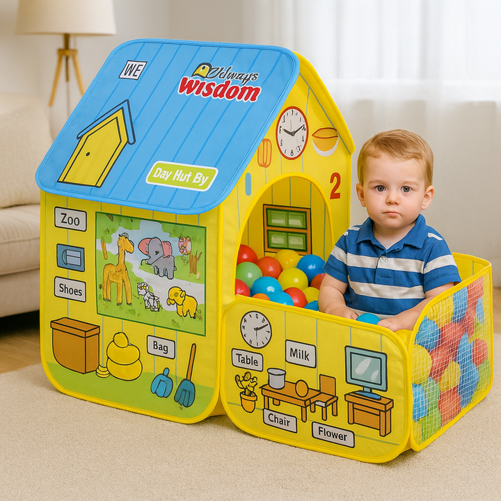 Spacious and fun Wisdom Tent House for kids, perfect for indoor and outdoor play. Encourages creativity, imaginative play, and adventure.