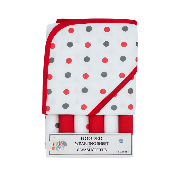 Soft baby hooded wrapping sheet and 6 ultra-soft washcloths set, perfect for swaddling, nap time, and bath time care.