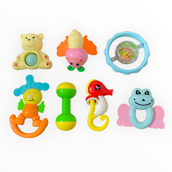 Pack of 7 Baby Rattle & Teething Toys – BPA-Free, Soft & Safe for Infants