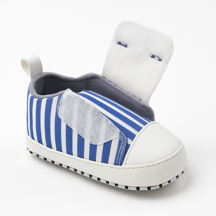 Baby soft striped Velcro shoes blue and white