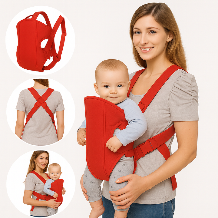 Red baby carrier belt with ergonomic adjustable straps