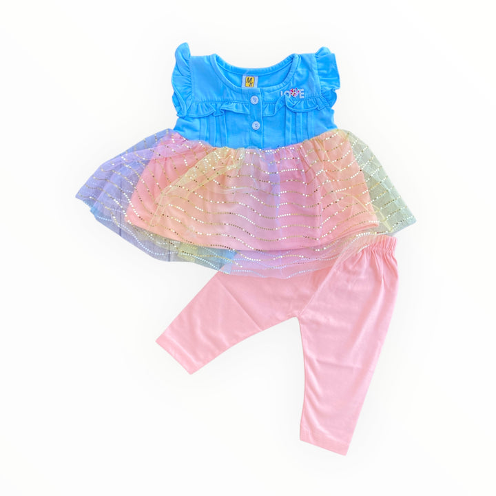 Soft cotton baby frock and pajama set, perfect for comfort and style.