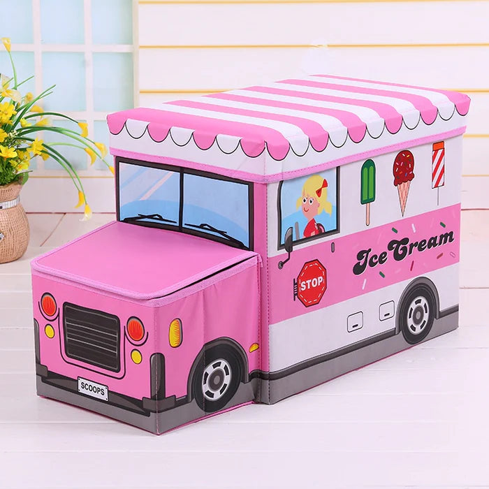 Durable kids' storage box made of hardboard & foam. Features a secure lid, padded top, and a stylish design, perfect for toys, clothes & accessories.