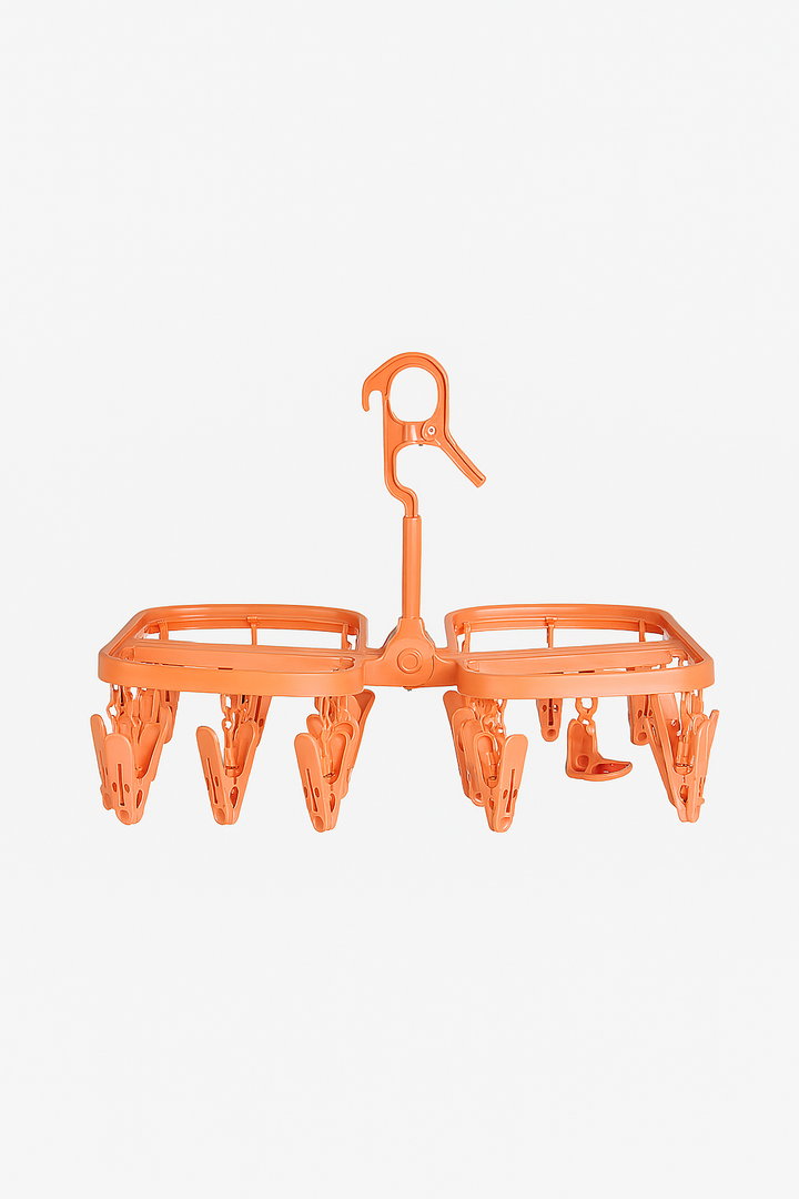 Foldable clothes hanger with 28 clips for drying baby clothes and laundry