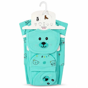5 Pcs Bear Design newborn baby starter set in aqua green with bear embroidery