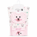 Baby pink 5 Pcs Bear Design baby starter set with matching bear print wrapping sheet for 0–3 months