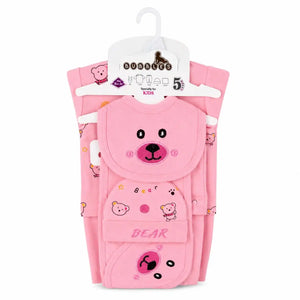 Baby pink 5 Pcs Bear Design baby clothing starter set in soft interlock for 0–3 months