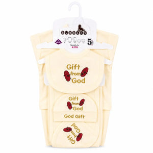 5 Pcs Gift From God newborn baby starter set in cream soft interlock with embroidery for 0–3 months