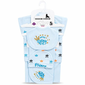 Baby blue 5 Pcs Little Prince newborn starter set with shirt pajama cap bib and wrapping sheet