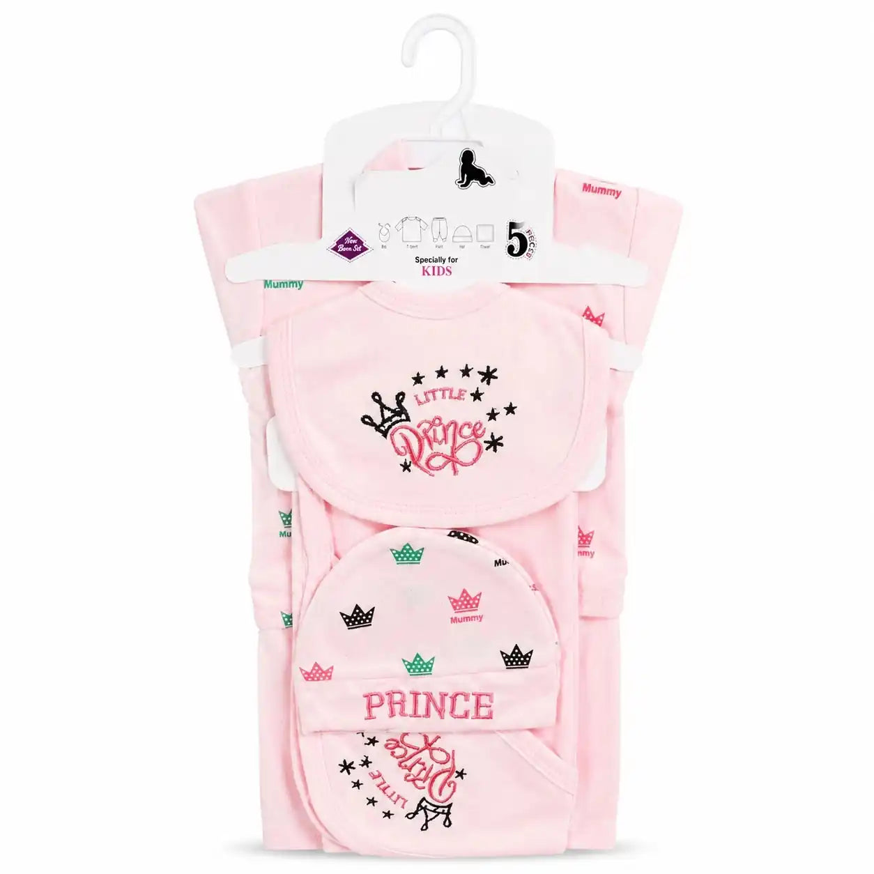 Baby pink 5 Pcs Little Prince baby starter set in soft interlock for newborn babies 0–3 months