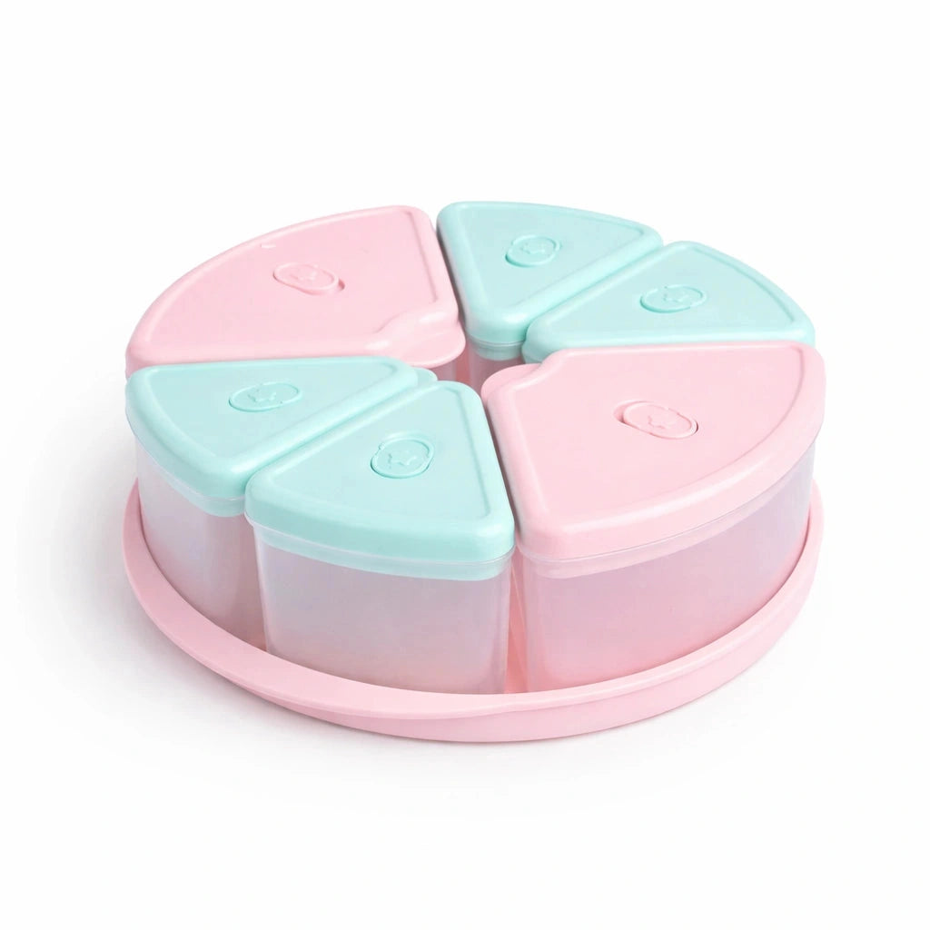 6 Compartment Baby Food Storage Container with Separate Lids for Snacks Fruits and Milk Powder