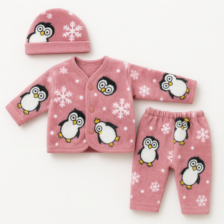 Newborn penguin fleece shirt and pajama set