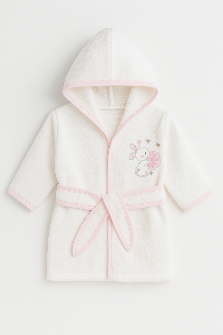 Kids hooded bathrobe for babies with soft fabric and tie belt