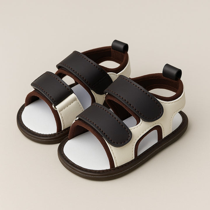 Baby Sandals Soft Sole Brown & White – Open-Toe Unisex Shoes for Infants 0–12 Months in Pakistan